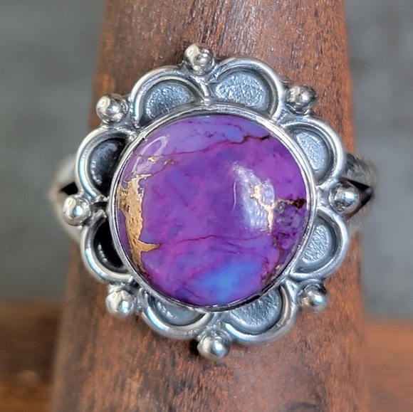 Vintage Jewelry - Native Arizona Purple Turquoise Stone Ring Size 7 Sterling Silver Womens Jewelry